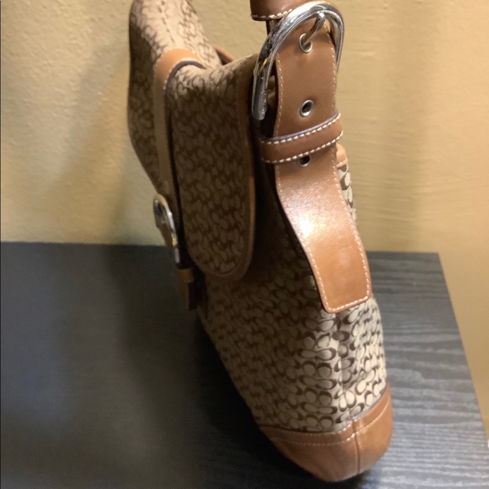 Coach Tan Leather/Monogram Canvas Crossbody Bag - image 6